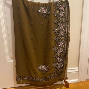 Beautiful mehendi color sari (dark olive green) with beaded work